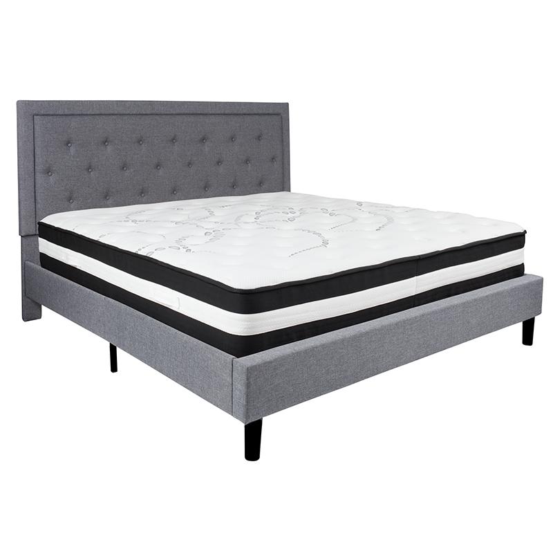 King Size Platform Bed in Black Fabric with Pocket Spring Mattress
