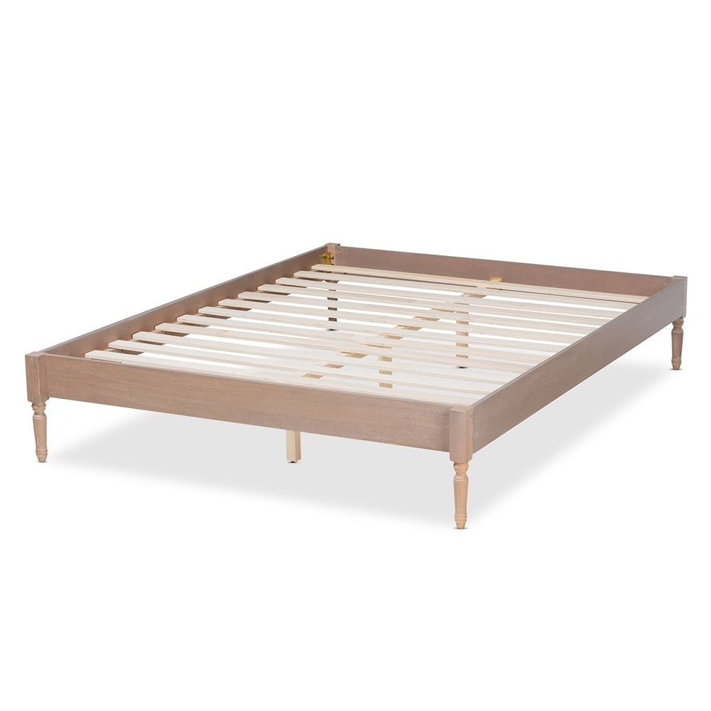 Colette Bohemia Antique Oak Finished Queen Size Platform Bed Frame