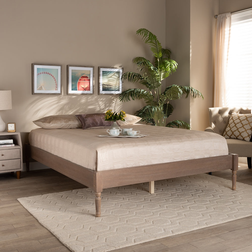 Colette Bohemia Antique Oak Finished Queen Size Platform Bed Frame