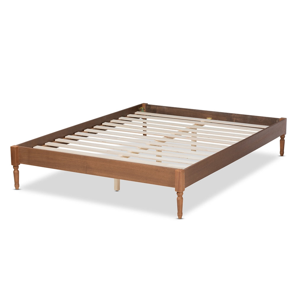 Colette French Bohemian Ash Walnut Finished Wood King Size Platform Bed Frame