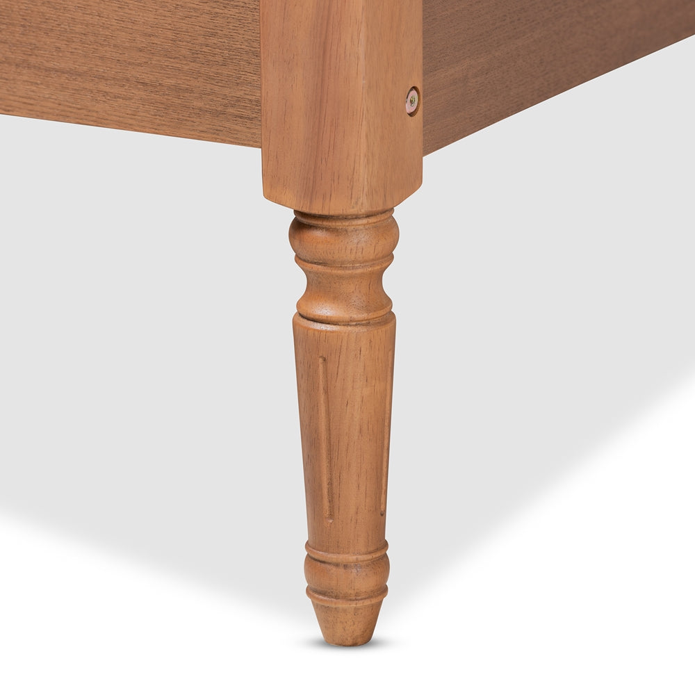 Colette French Bohemian Ash Walnut Finished Wood King Size Platform Bed Frame