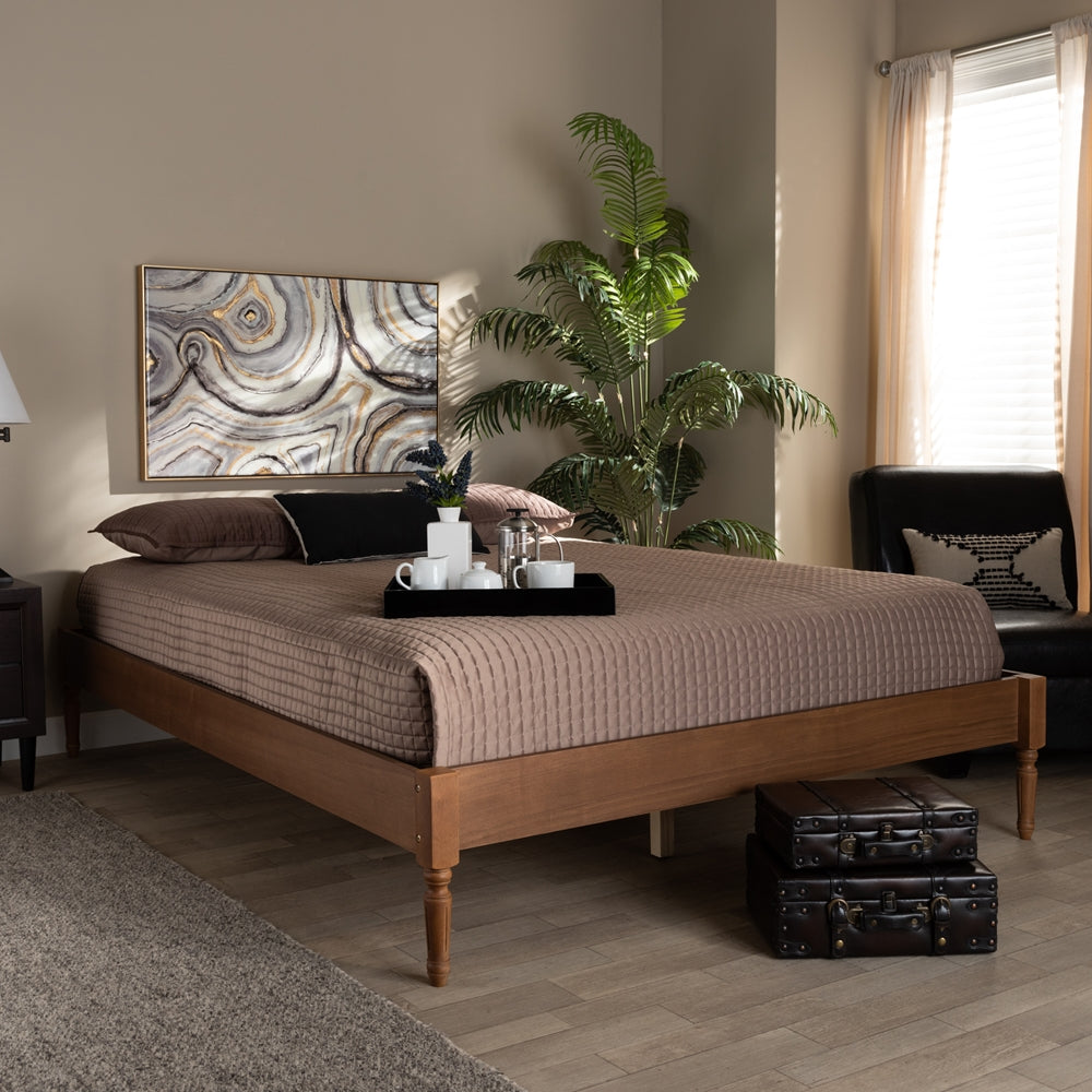 Colette French Bohemian Ash Walnut Finished Wood King Size Platform Bed Frame