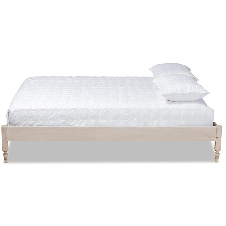 Laure French Bohemian White Oak Finished Wood Queen Size Platform Bed Frame