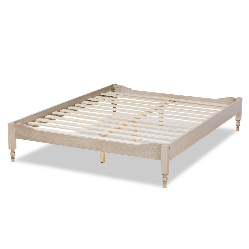 Laure French Bohemian White Oak Finished Wood Queen Size Platform Bed Frame