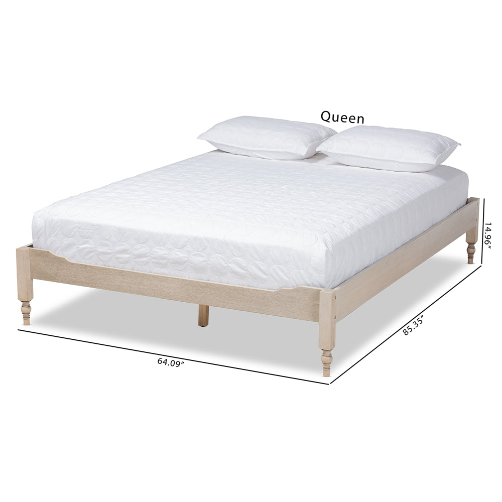 Laure French Bohemian White Oak Finished Wood Queen Size Platform Bed Frame