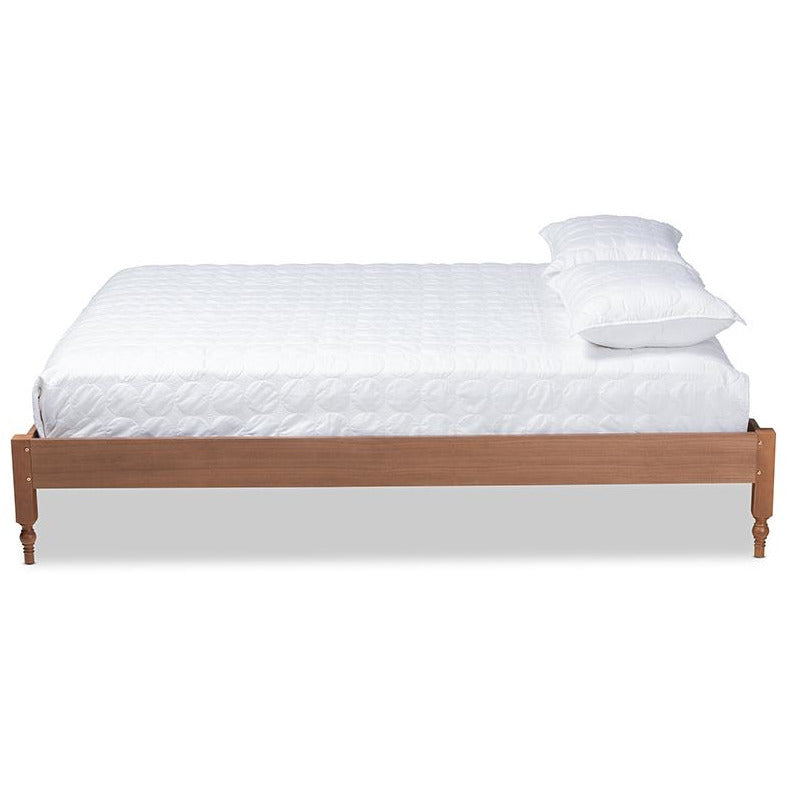 Laure French Bohemian Ash Walnut Finished Wood King Size Platform Bed Frame