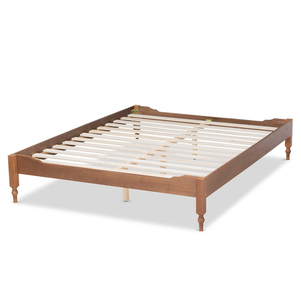 Laure French Bohemian Ash Walnut Finished Wood King Size Platform Bed Frame