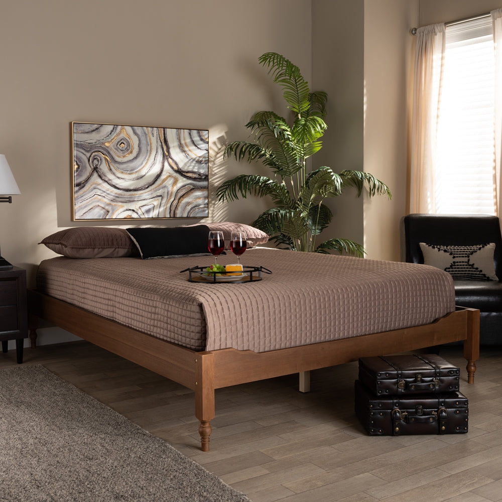 Laure French Bohemian Ash Walnut Finished Wood King Size Platform Bed Frame