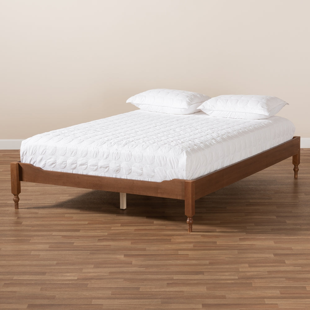 Laure French Bohemian Ash Walnut Finished Wood King Size Platform Bed Frame