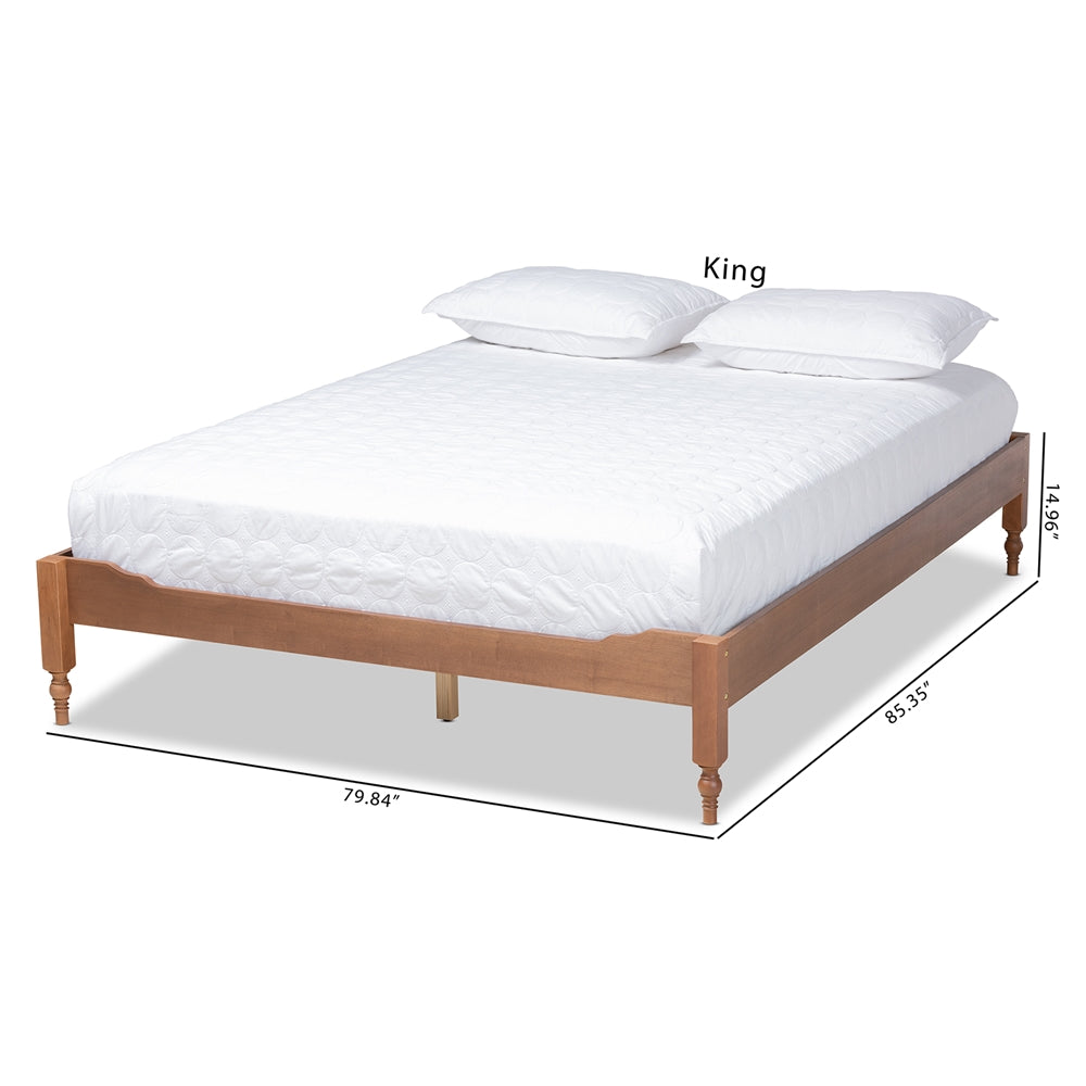 Laure French Bohemian Ash Walnut Finished Wood King Size Platform Bed Frame