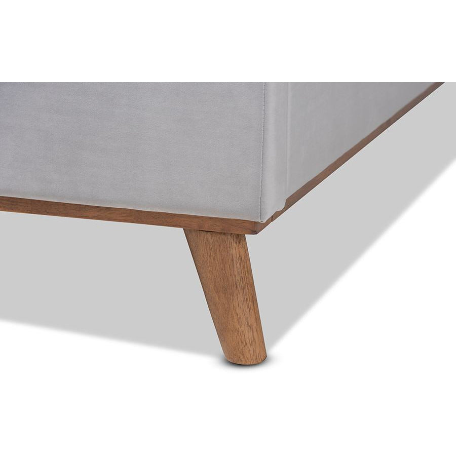 Aphra Adelie King Light Grey Velvet Wingback Bed – Glam Style with Walnut Wood Frame