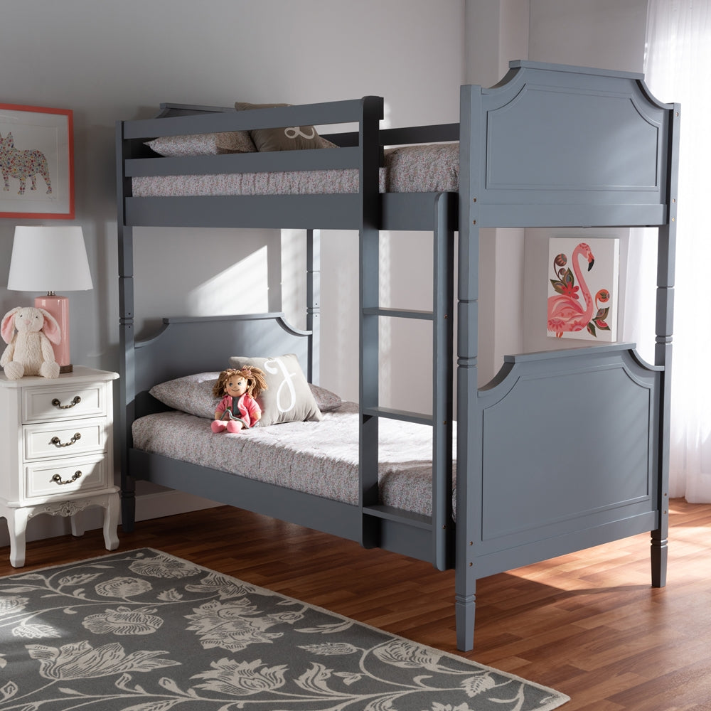 Mariana Traditional Transitional Grey Finished Wood Twin Size Bunk Bed