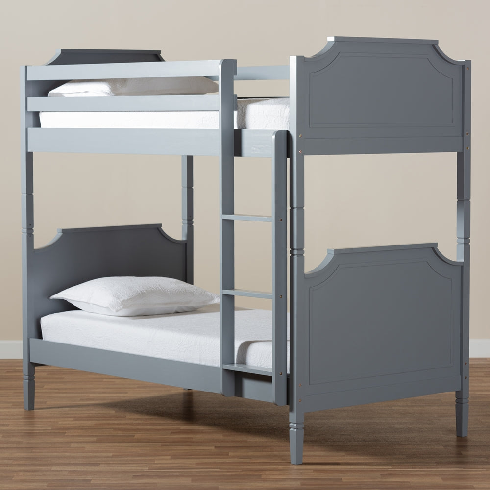 Mariana Traditional Transitional Grey Finished Wood Twin Size Bunk Bed