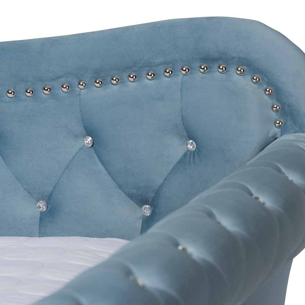 Roya Abbie Queen Velvet Upholstered Daybed – Crystal Tufted Elegance