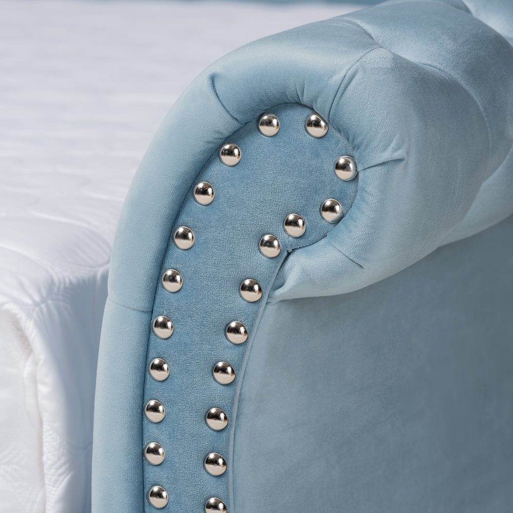 Roya Abbie Queen Velvet Upholstered Daybed – Crystal Tufted Elegance