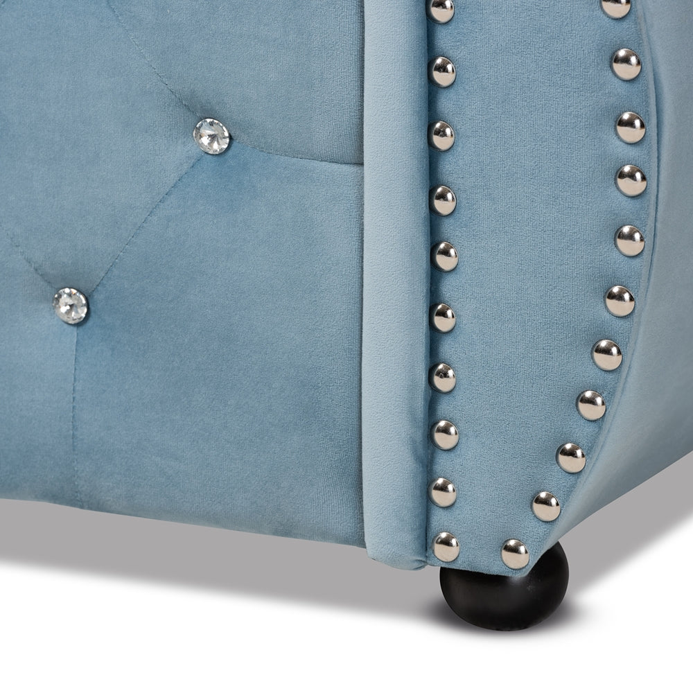 Roya Abbie Queen Velvet Upholstered Daybed – Crystal Tufted Elegance