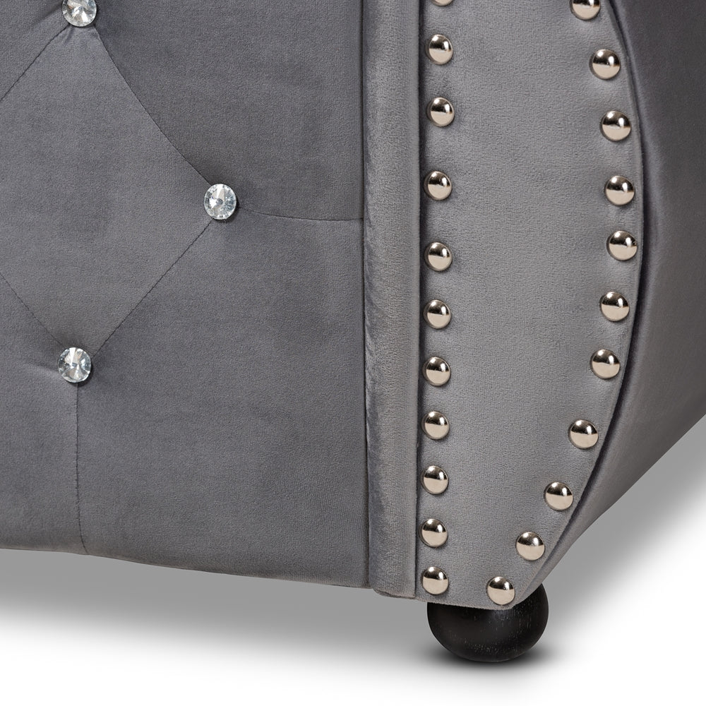 Niah Abbie Full Grey Velvet Upholstered Daybed – Glam Crystal Tufted Design