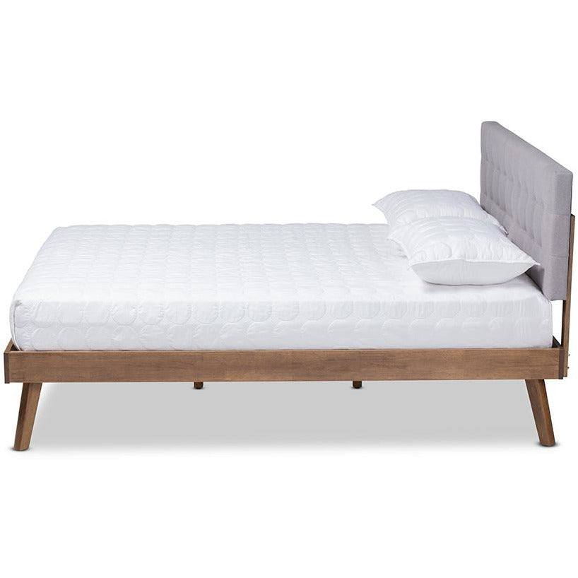 Devan Mid-Century Light Grey Walnut Brown Finished Queen Size Bed