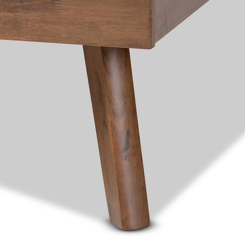 Devan Mid-Century Light Grey Walnut Brown Finished King Size Bed