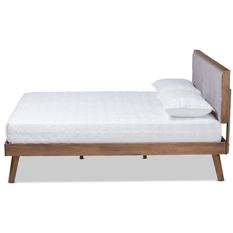 Amika Alke Full Size Light Grey Wood Platform Bed – Modern Walnut Finish