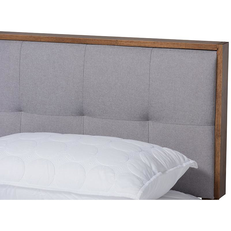 Amika Alke Full Size Light Grey Wood Platform Bed – Modern Walnut Finish
