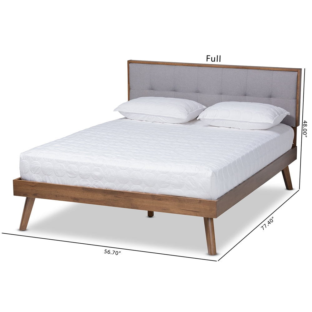 Amika Alke Full Size Light Grey Wood Platform Bed – Modern Walnut Finish