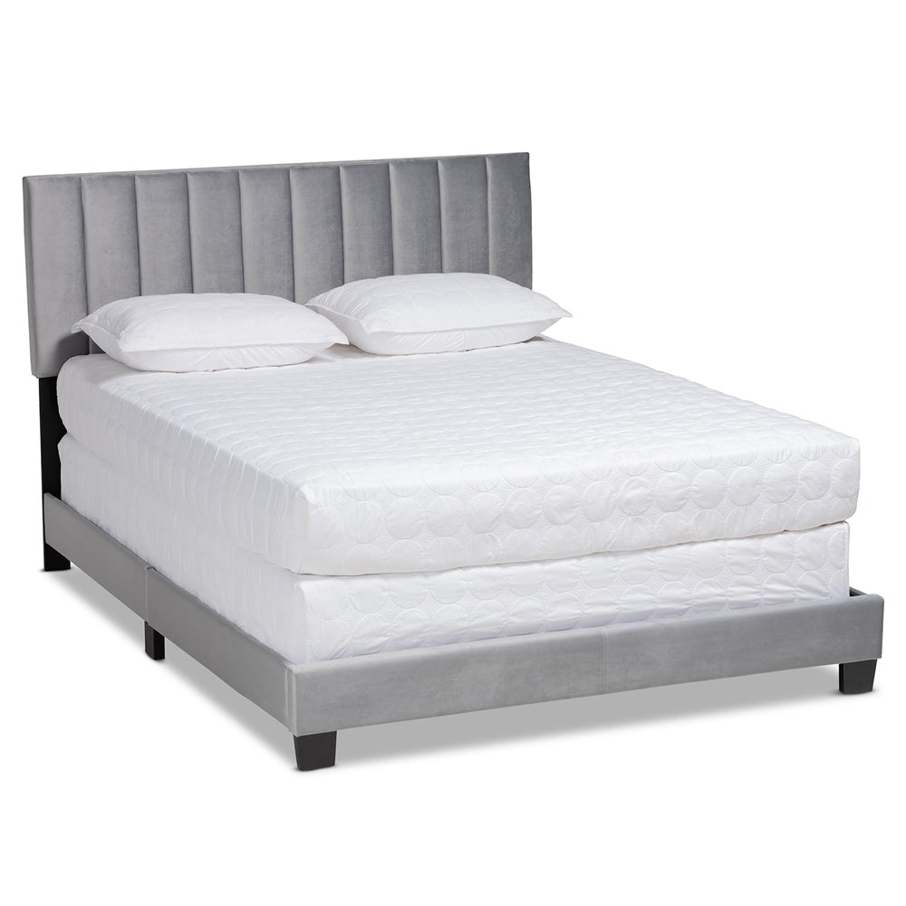 Clare King Size Bed Grey Velvet with Tufted Headboard