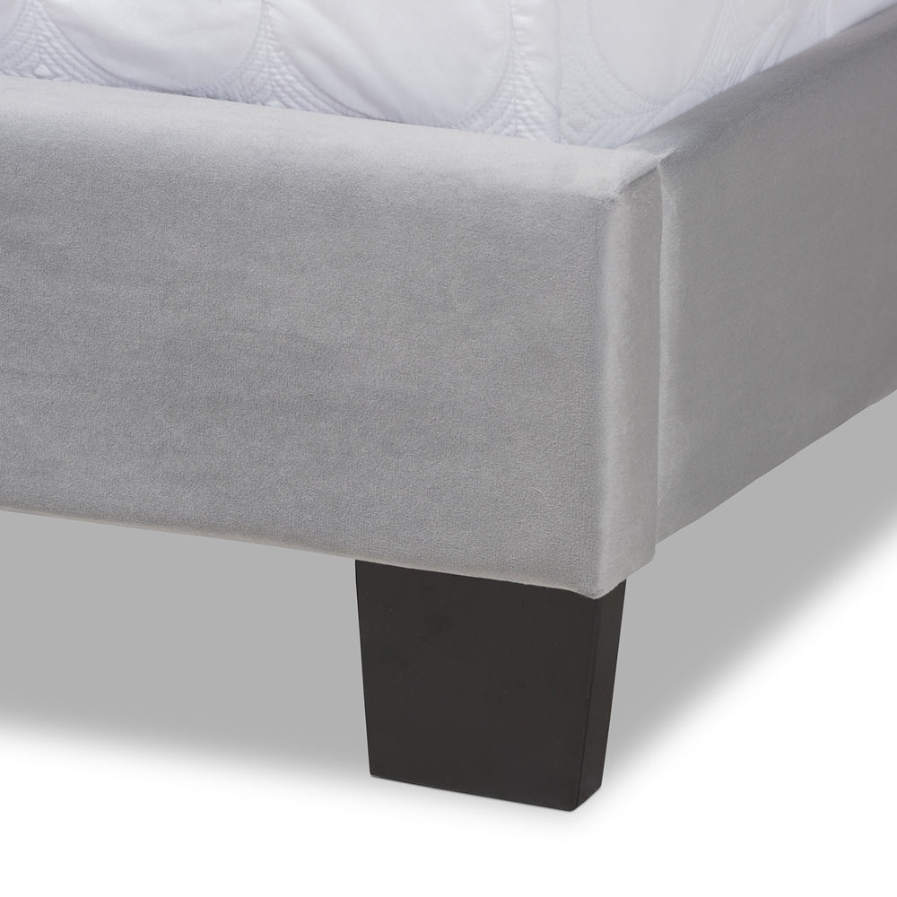 Clare Queen Size Bed Grey Velvet with Channel Tufted Headboard