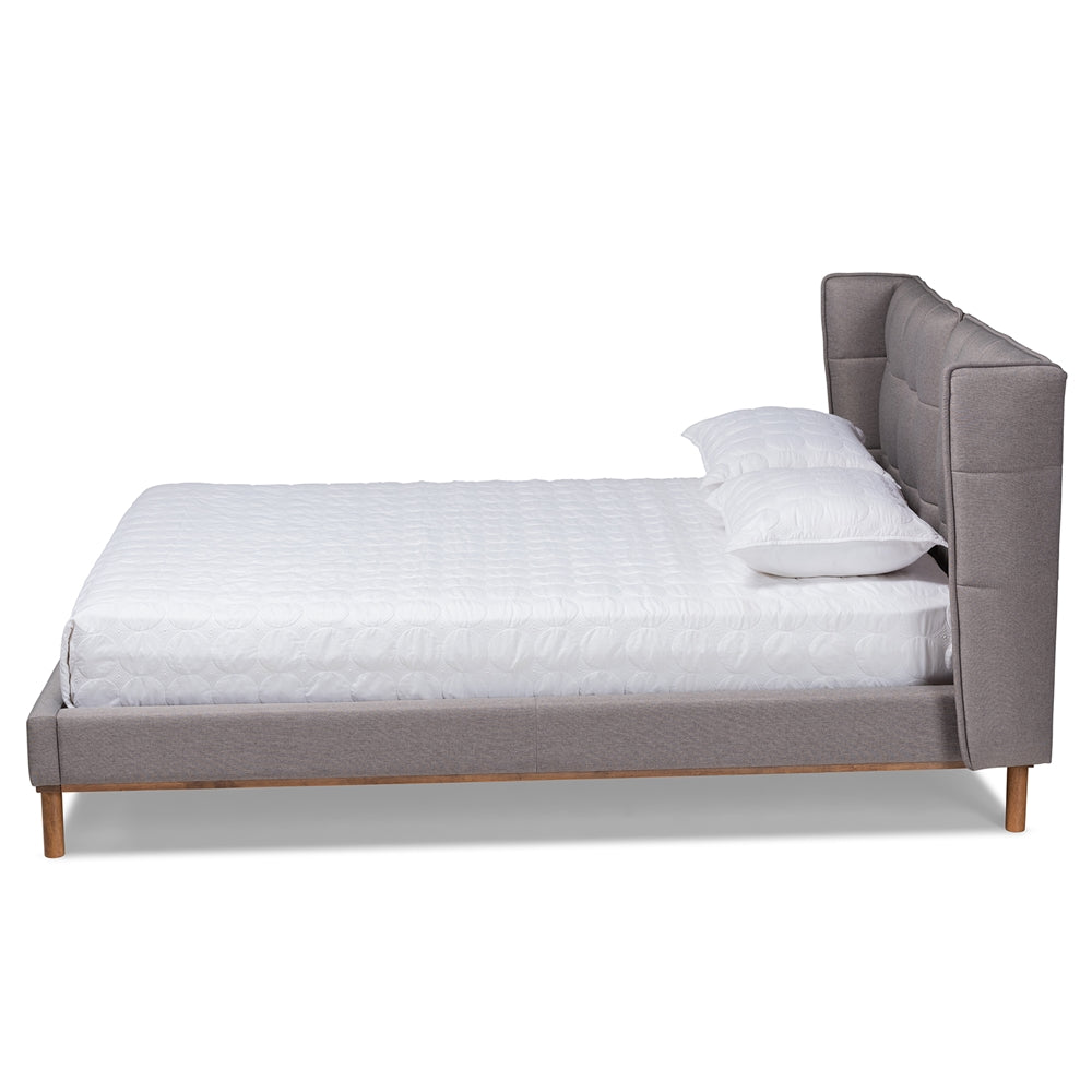 Gretchen Grey Fabric and Walnut Brown Finished Wood Queen Size Bed
