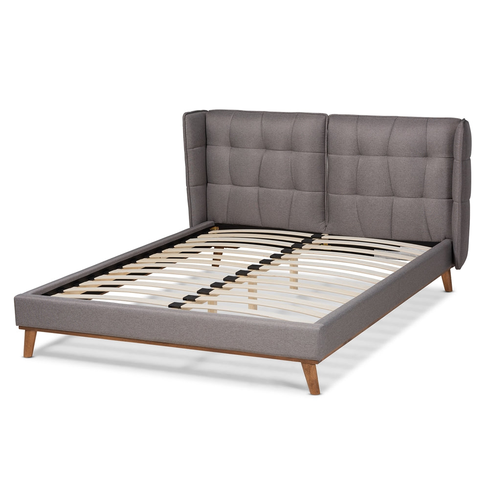 Gretchen Grey Fabric and Walnut Brown Finished Wood Queen Size Bed