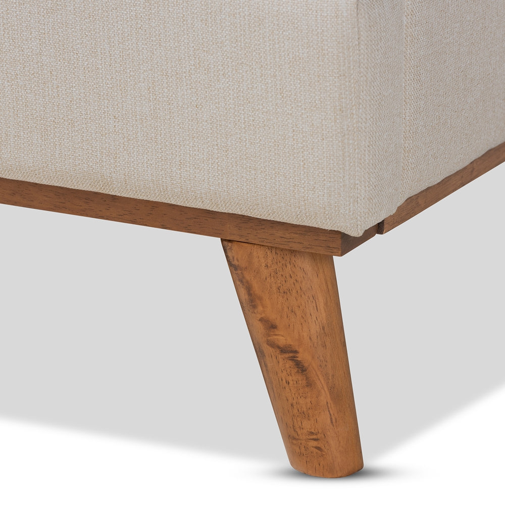 Gretchen Light Beige Fabric and Walnut Brown Finish Wood King Size Bed