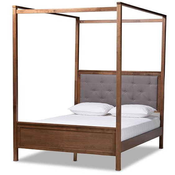 Natasha Grey and Walnut Brown Finished Wood King Size Platform Canopy Bed