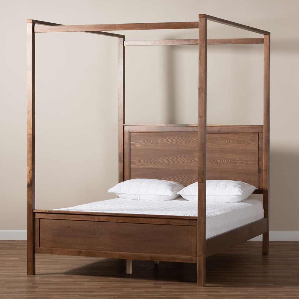Veronica Walnut Brown Finished Wood King Size Platform Canopy Bed
