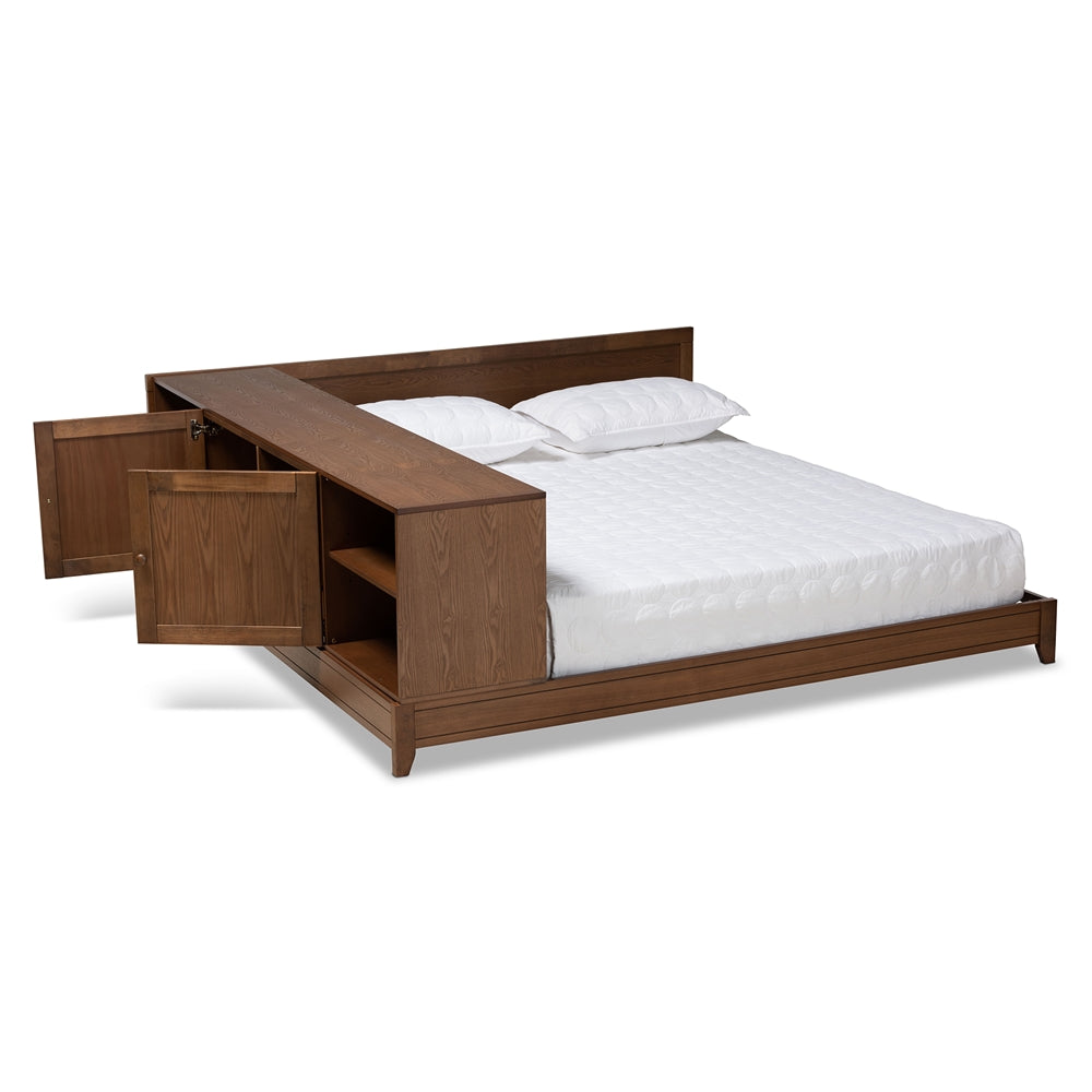 Kaori Walnut Brown Finished Wood Queen Size Platform Storage Bed