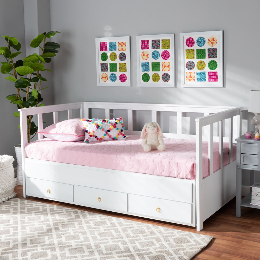 Kendra Modern And Contemporary White Finished Expandable Twin Size To King Size Daybed With Storage Drawers