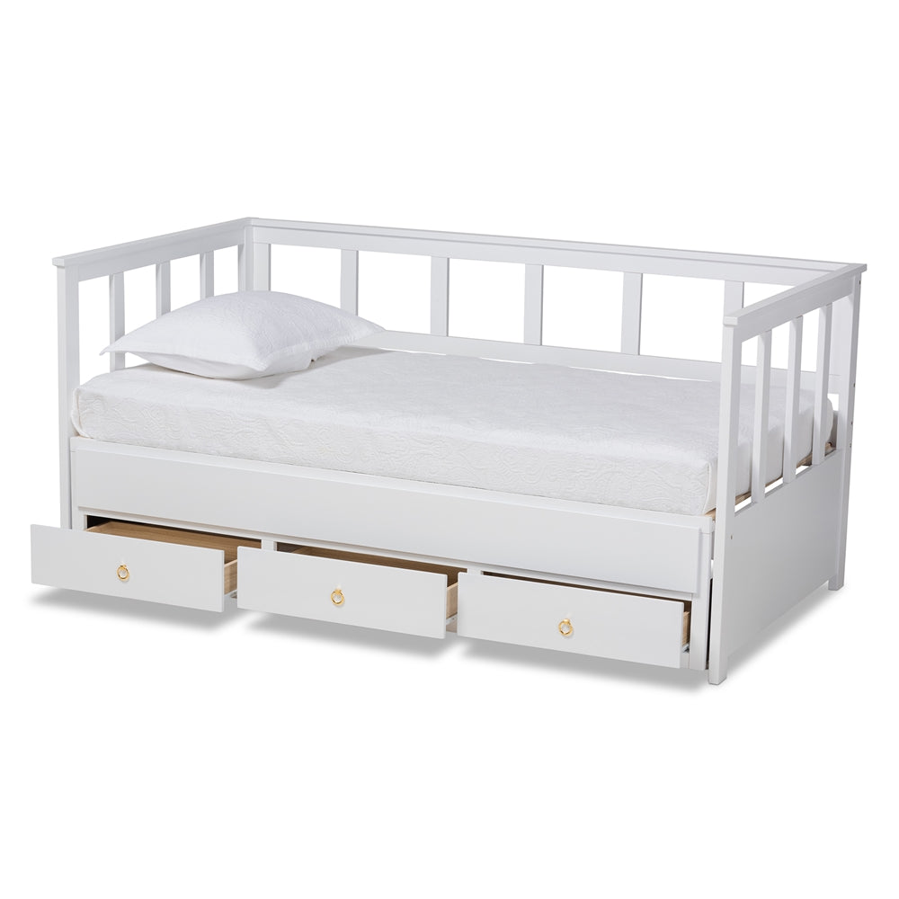 Kendra Modern And Contemporary White Finished Expandable Twin Size To King Size Daybed With Storage Drawers