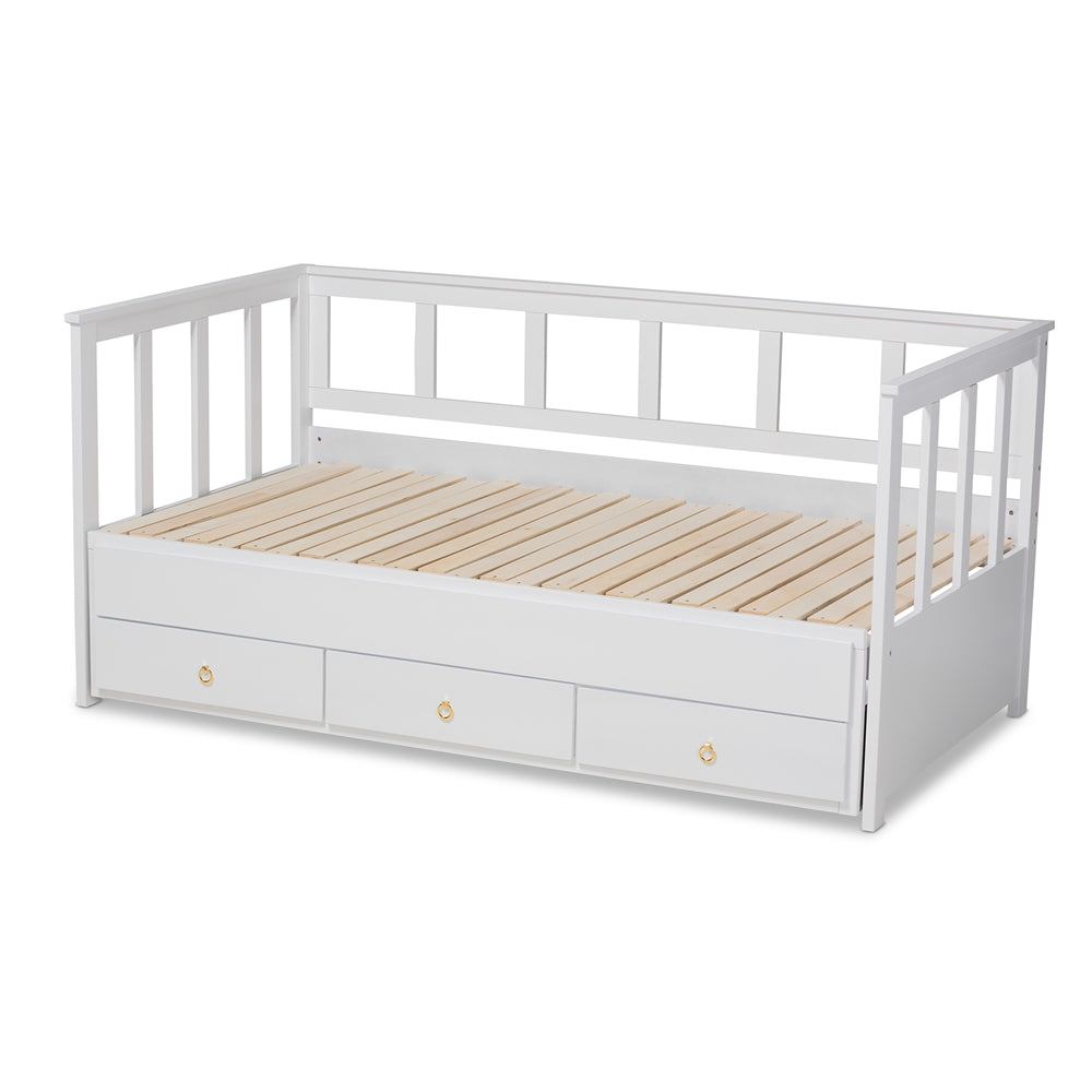 Kendra Modern And Contemporary White Finished Expandable Twin Size To King Size Daybed With Storage Drawers