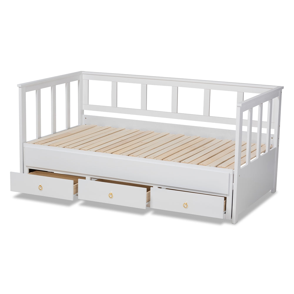 Kendra Modern And Contemporary White Finished Expandable Twin Size To King Size Daybed With Storage Drawers