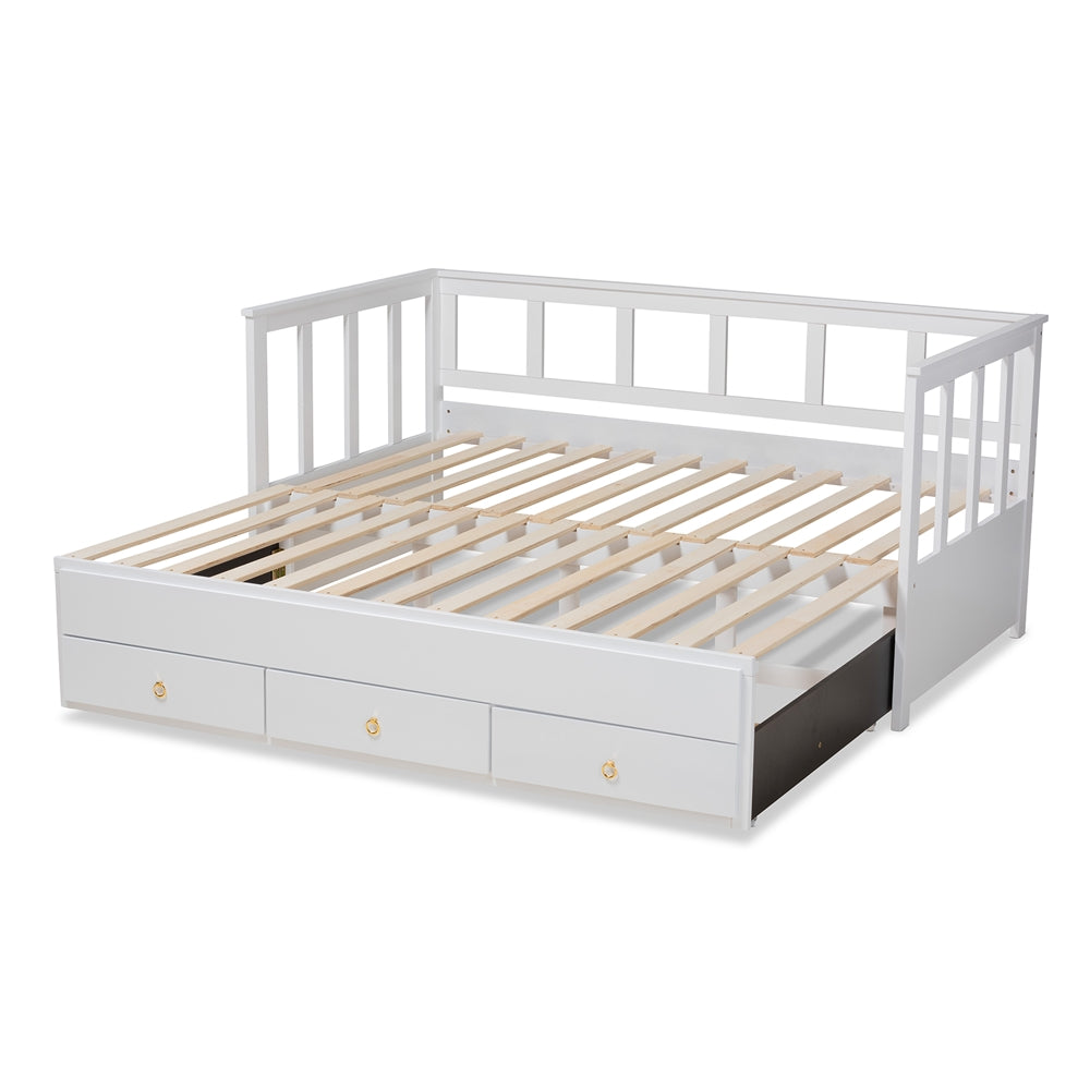 Kendra Modern And Contemporary White Finished Expandable Twin Size To King Size Daybed With Storage Drawers