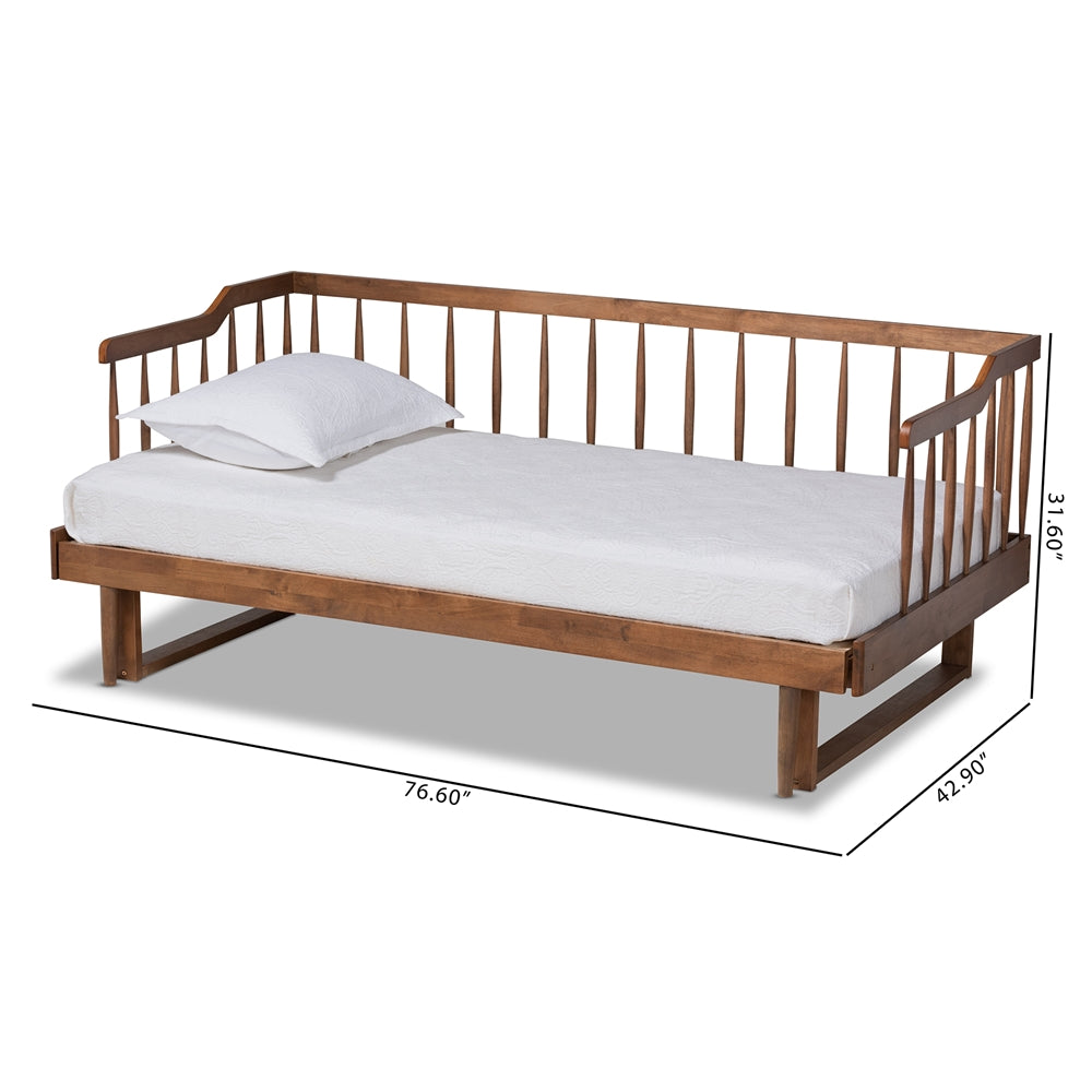 Muriel Modern And Transitional Walnut Brown Finished Wood Expandable Twin Size To King Size Spindle Daybed