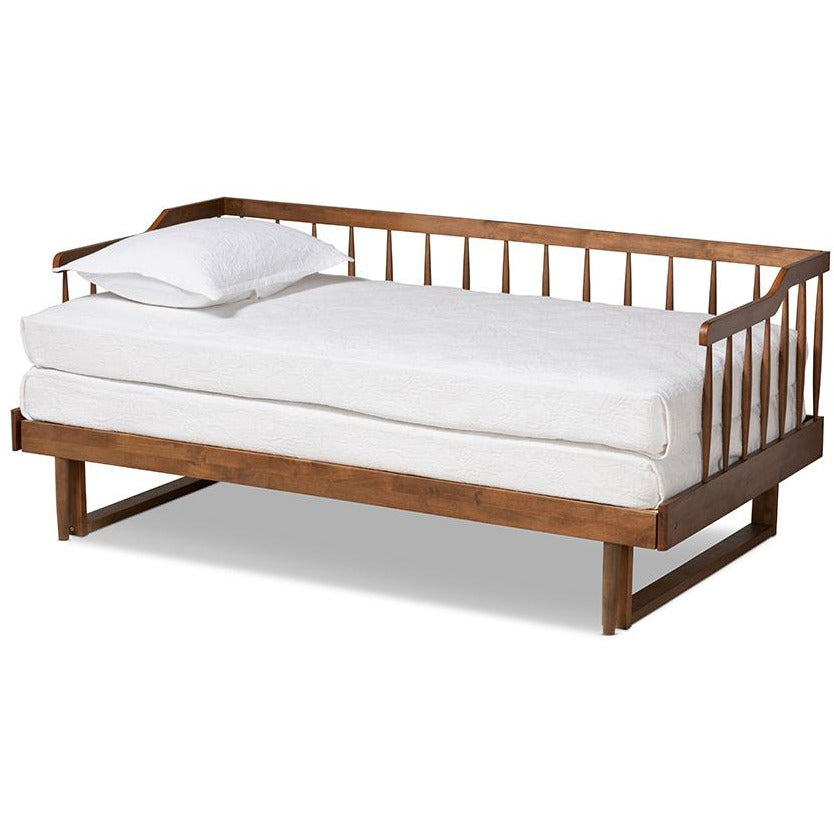 Muriel Modern And Transitional Walnut Brown Finished Wood Expandable Twin Size To King Size Spindle Daybed