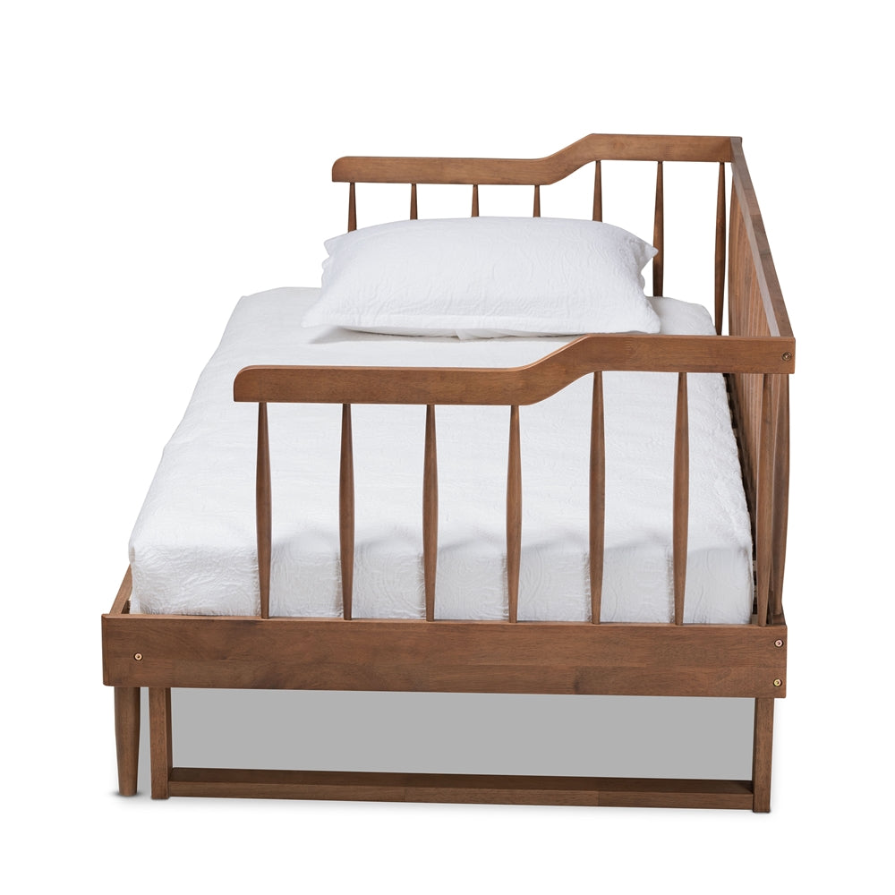 Muriel Modern And Transitional Walnut Brown Finished Wood Expandable Twin Size To King Size Spindle Daybed