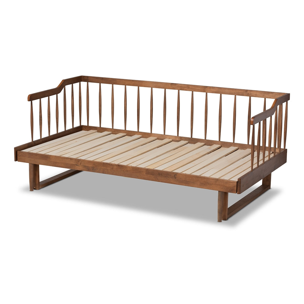 Muriel Modern And Transitional Walnut Brown Finished Wood Expandable Twin Size To King Size Spindle Daybed