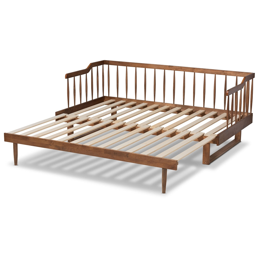 Muriel Modern And Transitional Walnut Brown Finished Wood Expandable Twin Size To King Size Spindle Daybed