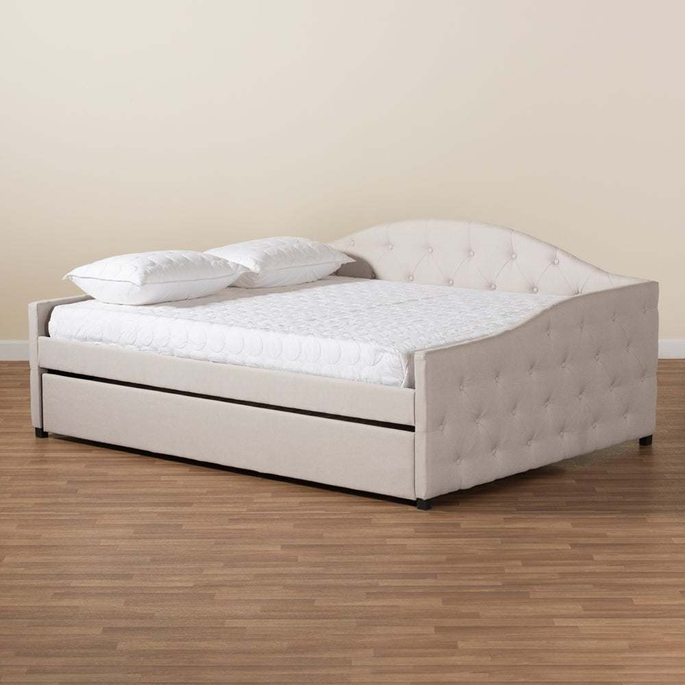 Becker Beige Fabric Upholstered Queen Size Daybed With Trundle