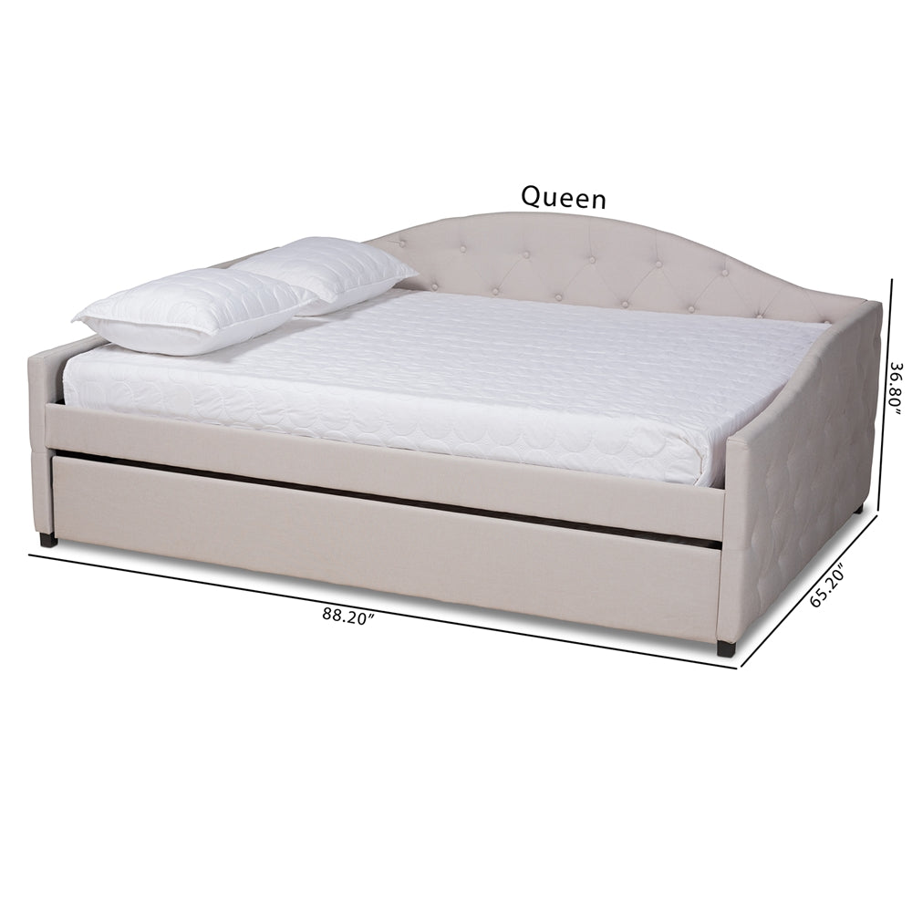 Becker Beige Fabric Upholstered Queen Size Daybed With Trundle
