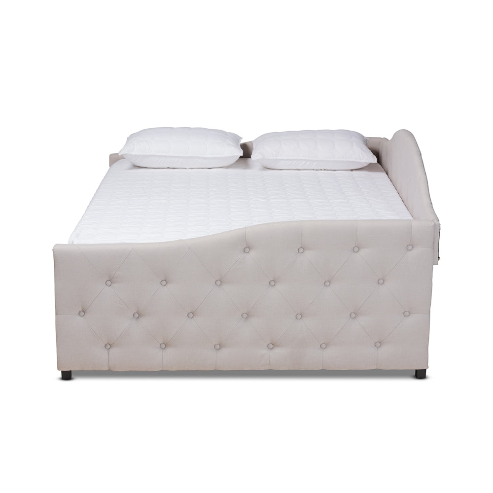 Becker Beige Fabric Upholstered Queen Size Daybed With Trundle