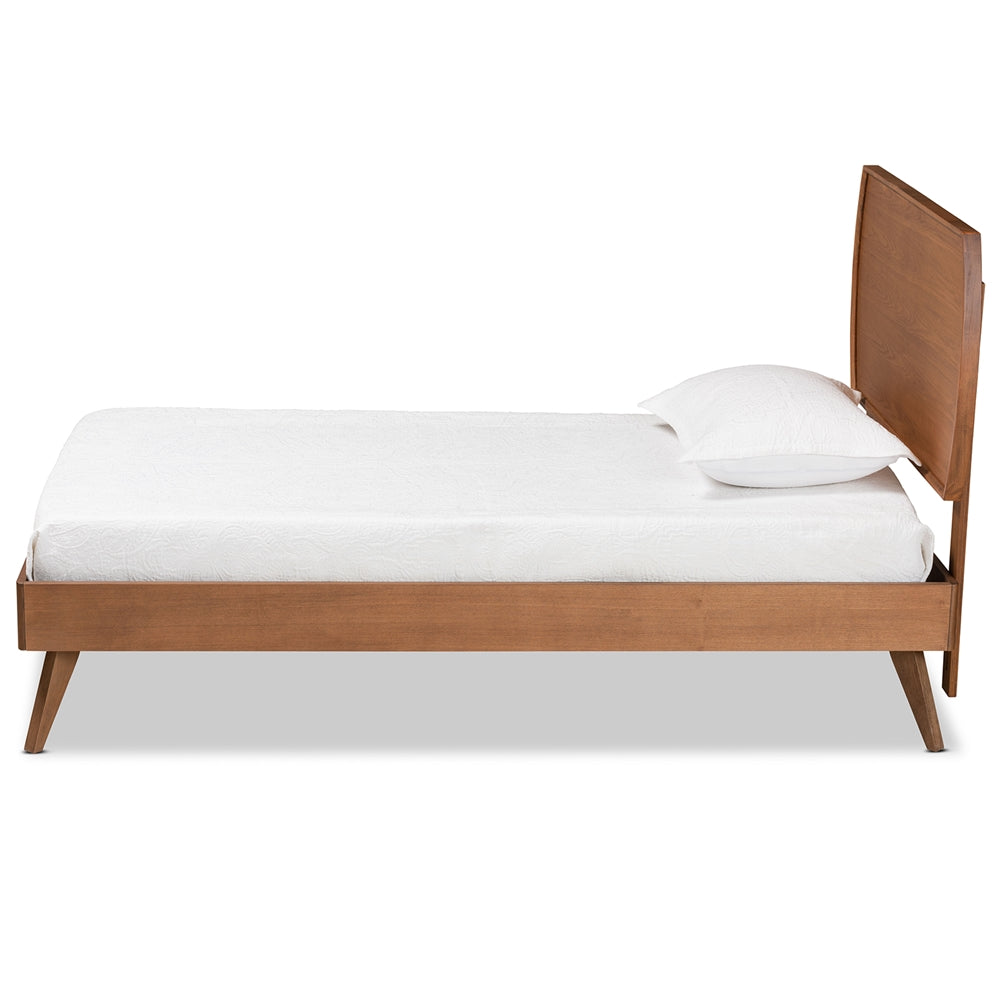 Averi Aimi Twin Platform Bed in Walnut Brown Wood – Mid-Century Modern Design with Slatted Base