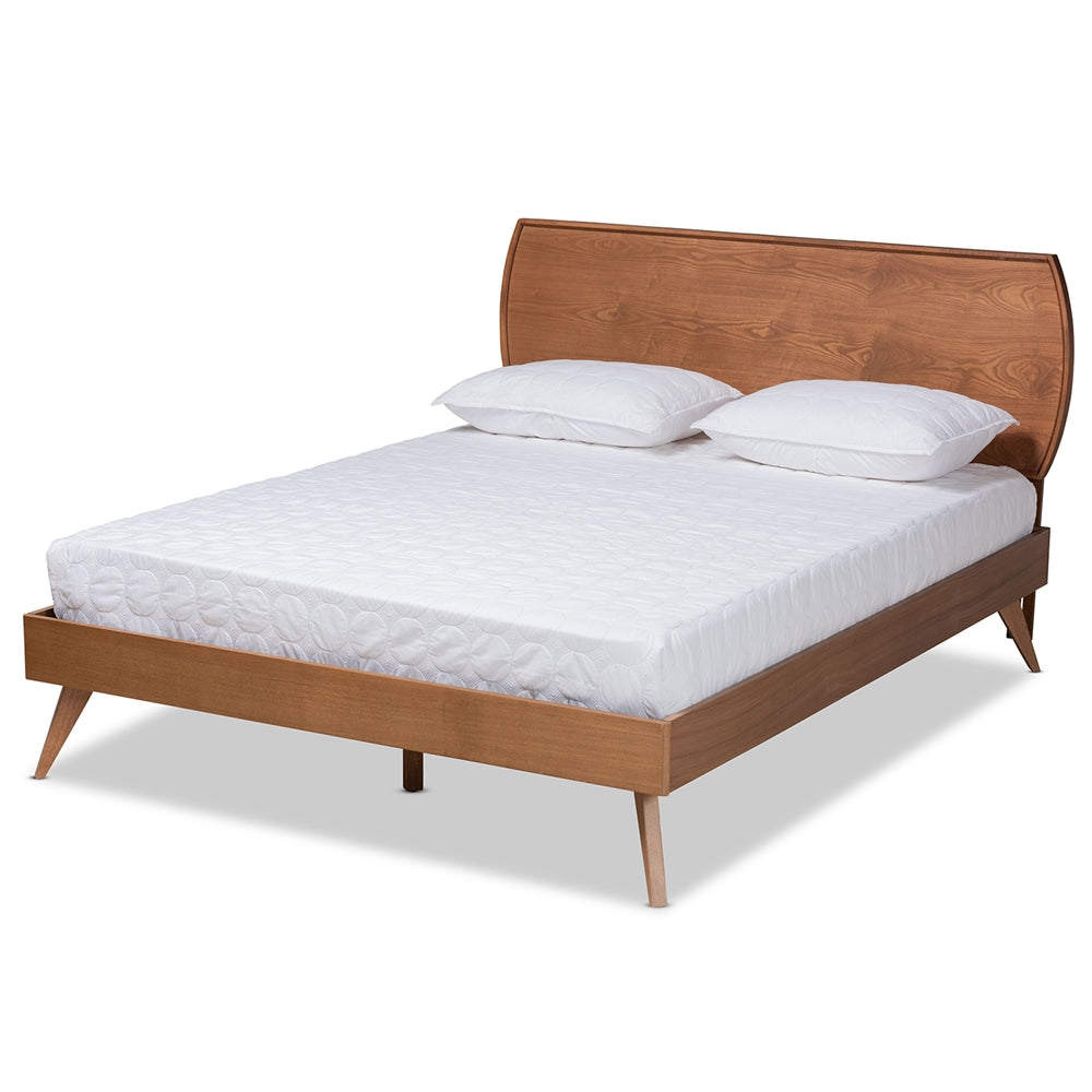 Aurelio Aimi Full Walnut Brown Wood Platform Bed – Mid-Century Modern with Slatted Support