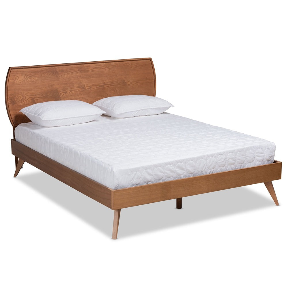 Claude Aimi King Walnut Wood Platform Bed – Mid-Century Modern Low Profile Frame